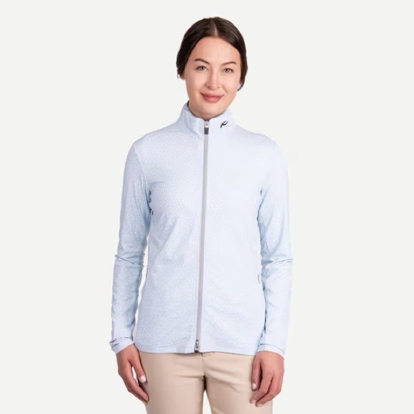 Kjus Women's Sunshine Printed Mock Neck Zip Golf Shirt Jacket in White Gray 38 M - Picture 2 of 14